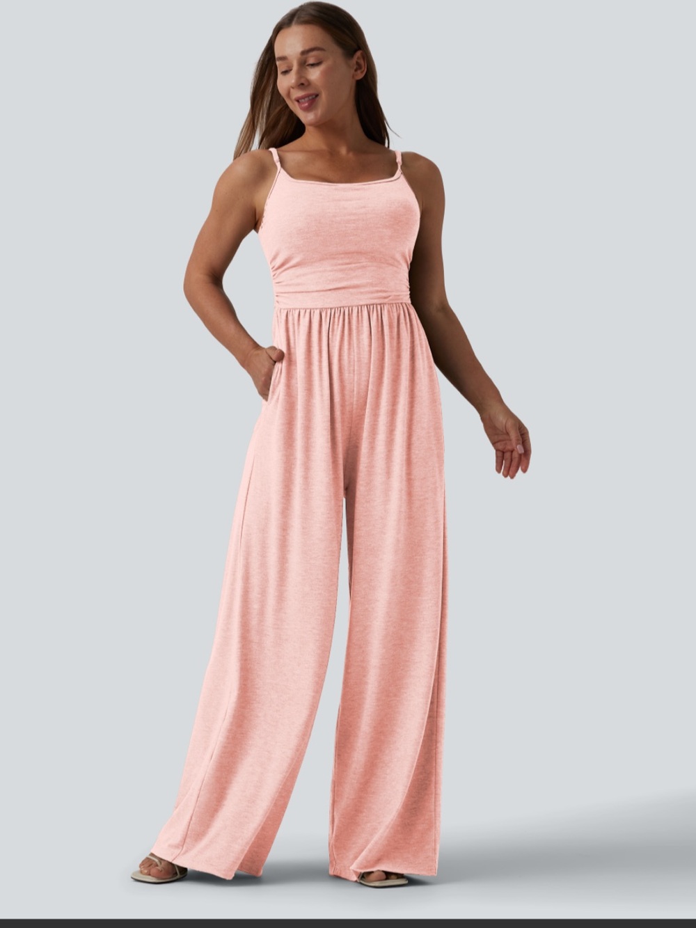 😍PINK😍 HALARA Wide-Leg Adjustable Strap Jumpsuit